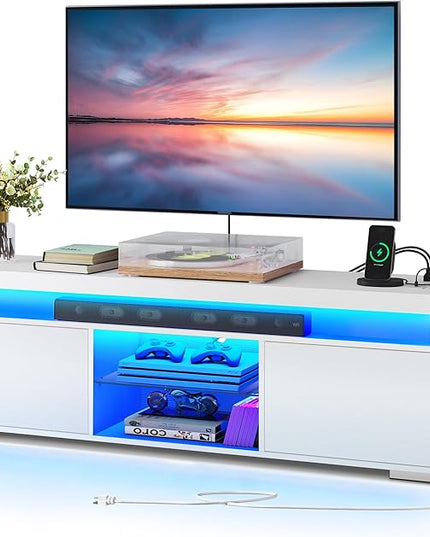 YITAHOME Morden TV Stand for 65 Inch TV, Mid Century Modern Entertainment Center for 300lbs with Double Barn Doors, Rustic TV Media Console TV Cabinet for Living Room, Grey - LeafyLoom