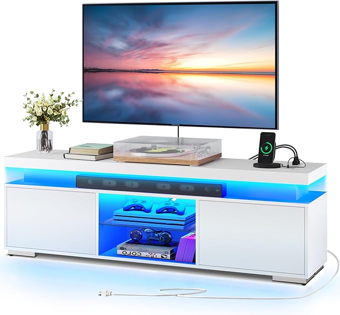 YITAHOME Morden TV Stand for 65 Inch TV, Mid Century Modern Entertainment Center for 300lbs with Double Barn Doors, Rustic TV Media Console TV Cabinet for Living Room, Grey - LeafyLoom