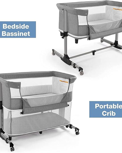 Bedside Crib,3 in 1 Baby Crib Adjustable Portable Bed for Infant,Baby Bassinet with Mosquito net Baby Newborn Must Have Bed,Grey - LeafyLoom