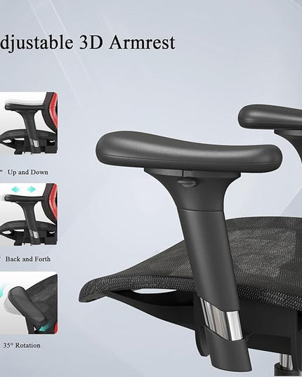 Ergonomic Mesh Office Chair - High Back Desk Chair with 3D Lumbar Support, Seat Depth Adjustable Office Chair with Headrest, 3D Armrest, Ergonomic Gaming Chair for Home Office,Tilt Function - LeafyLoom
