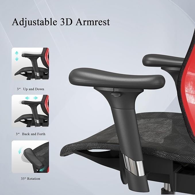 Ergonomic Mesh Office Chair - High Back Desk Chair with 3D Lumbar Support, Seat Depth Adjustable Office Chair with Headrest, 3D Armrest, Ergonomic Gaming Chair for Home Office,Tilt Function - LeafyLoom