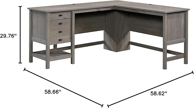 Sauder Cottage Road L-Desk, L: 65.12" x W: 58.66" x H: 29.76", Mystic Oak finish - LeafyLoom