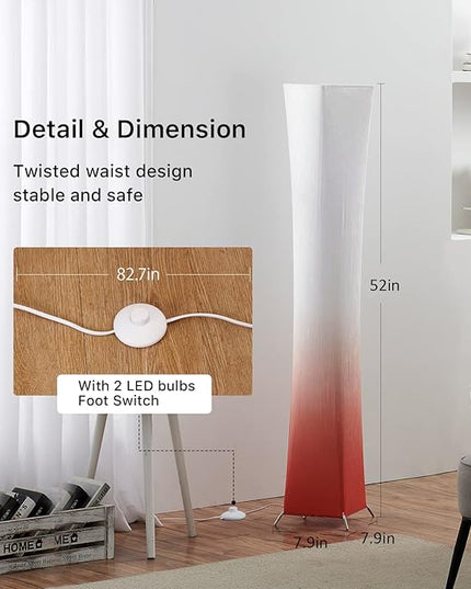 chiphy Floor Lamp, Dimmable 52" (S) Tall Standing Lamp, 3 Levels Adjustable Brightness LED Bulbs, Column Floor Light, Red Gradient Fabric Lampshade, Home Decor for Living Room, Bedroom, Kids Room - LeafyLoom