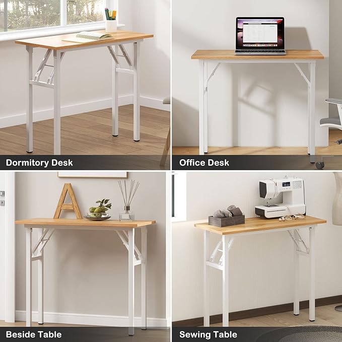 Need Small Desk 31 1/2" No Assembly Foldable Writing Table,Sturdy and Heavy Duty Folding Computer Desks for Small Space/Home Office/Dormitory AC5BW(80 * 40) - LeafyLoom