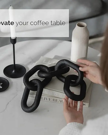 Wood Chain Link Decor - modern coffee table decor items, black chain decor for coffee table, wooden decorative chain, bookshelf decor, shelf decor accents, table decorations for living room - LeafyLoom