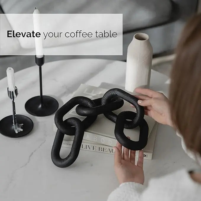 Wood Chain Link Decor - modern coffee table decor items, black chain decor for coffee table, wooden decorative chain, bookshelf decor, shelf decor accents, table decorations for living room - LeafyLoom