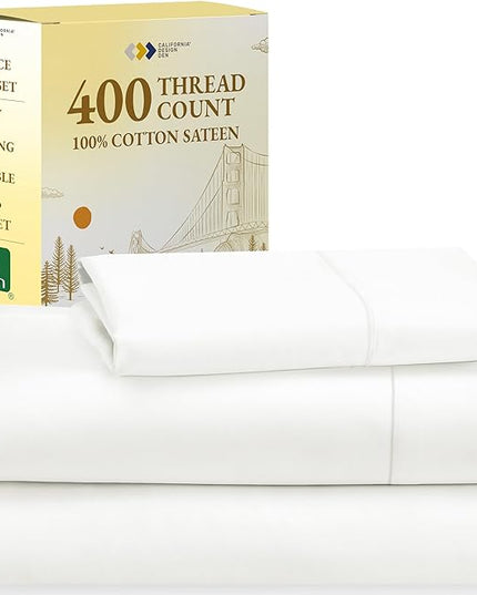 California Design Den Softest 100% Cotton Sheets, Twin XL Sheets Set, 3 Pieces, 400 Thread Count Sateen, Bedding, Dorm Rooms & Adults, Deep Pocket Sheets, Cooling Sheets (Ivory) - LeafyLoom