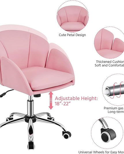 Yaheetech Cute Petal Desk Chair Home Office Chair Swivel Upholstered Leather Desk Chair Makeup Vanity Chair with Armrests for Bedroom Modern Computer Rolling Chair for Women Simple Pink - LeafyLoom