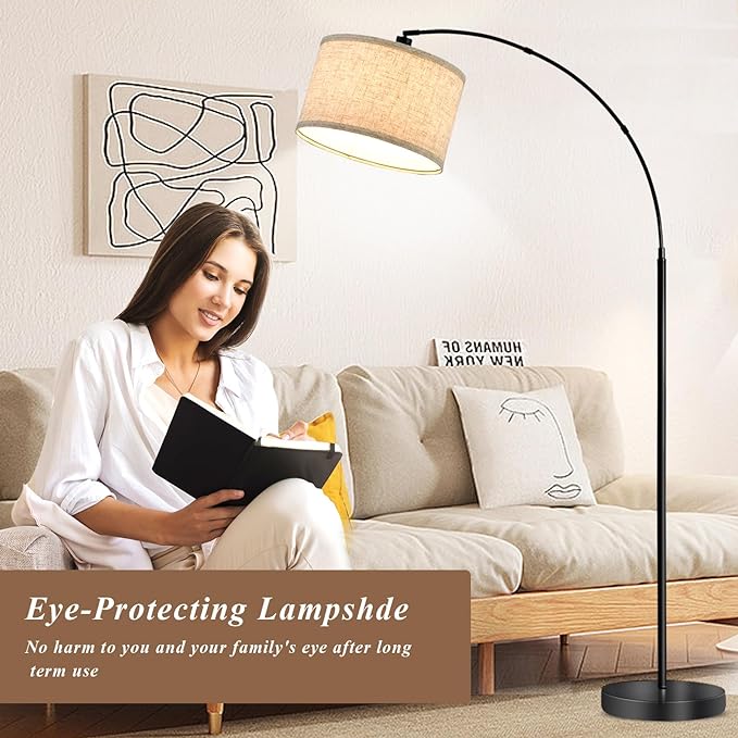Luvkczc Arc Floor Lamps for Living Room, Tall Reading Lamps with Dimmable Switch, Modern Floor Lamp with Adjustable Hanging Shade for Bedroom, 8W LED Bulb Include - LeafyLoom