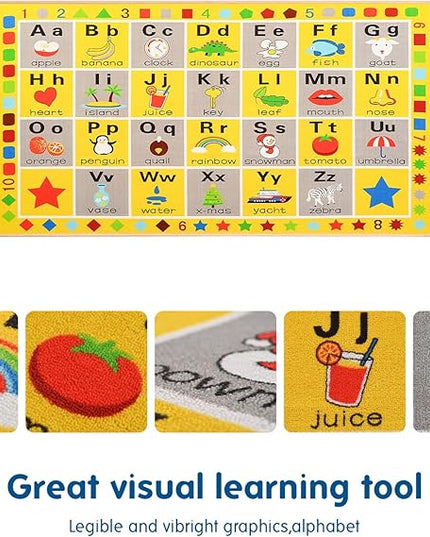 Booooom Jackson ABC Rug, 3.3 x 4.9 ft, Educational Area Rug for Kids, Non-Slip Polyester Rug with Alphabet, Shapes, Animals & Fruits, Perfect for Playroom, Nursery, Classroom - LeafyLoom