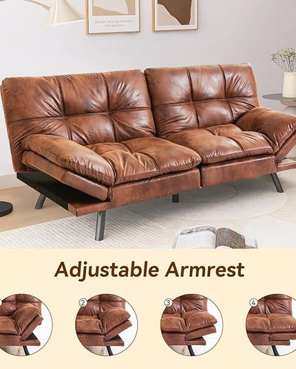Convertible Couch Bed,Memory Foam Futon Sleeper Sofa Sofabed, Standard Brown - LeafyLoom