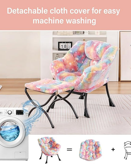Welnow Toddler Kids Lazy Chair with Ottoman, Glow in The Dark Accent Comfy Lounge Children Armchair Couch with Removable Cover, Detachable Reading Chair with Footrest for Boy or Girl - LeafyLoom