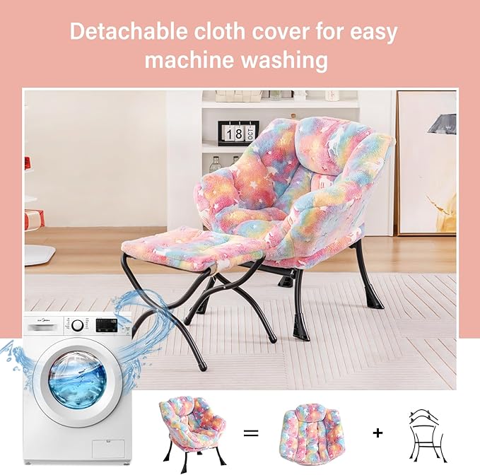Welnow Toddler Kids Lazy Chair with Ottoman, Glow in The Dark Accent Comfy Lounge Children Armchair Couch with Removable Cover, Detachable Reading Chair with Footrest for Boy or Girl - LeafyLoom