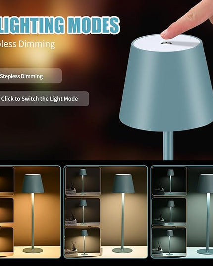Cordless Table Lamps USB Rechargeable Simplicity Desk Lamp Built-in 4600 mAh Battery LED Battery Operated lamp with Touch Control Table lamp - Bedroom/Desk/Reading/Patio(2Pack-Light Blue) - LeafyLoom