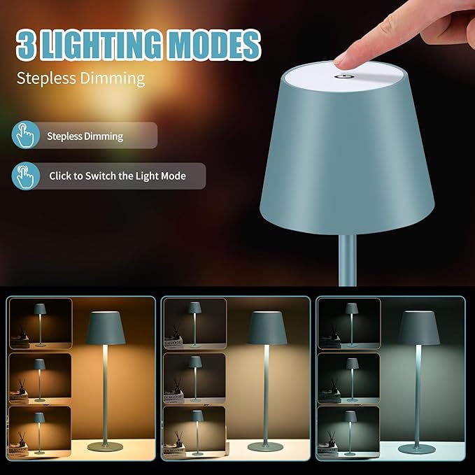Cordless Table Lamps USB Rechargeable Simplicity Desk Lamp Built-in 4600 mAh Battery LED Battery Operated lamp with Touch Control Table lamp - Bedroom/Desk/Reading/Patio(2Pack-Light Blue) - LeafyLoom