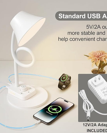 BOHON LED Desk Lamp for Home Office, Fully Dimmable Bedside Lamps with USB A and C Charging Port, 5 Colors Reading Lamp with Night Light, Auto Timer, Table Lamp for College Dorm Room White - LeafyLoom