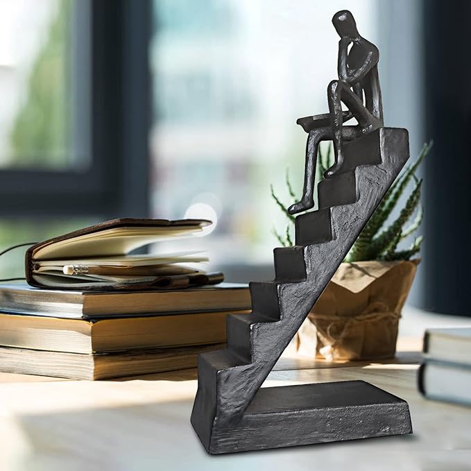 Jalunth Bookshelf Bookcase Aesthetic Decoration Art Sculptures Home Decor Book Shelf Case Modern Accents Figurine Reading Metal Decorative Ideas Objects Accessories Library Office Steel Statue Gifts - LeafyLoom