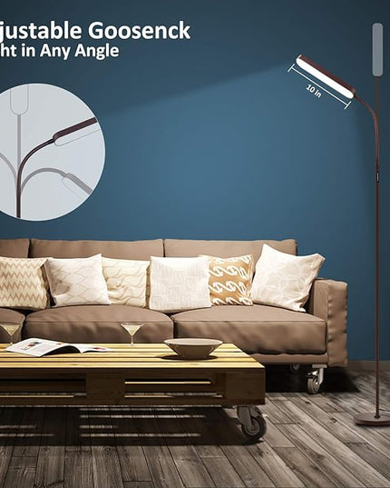 Floor Lamp, 15w/1000lm Bright LED Floor Lamp with Stepless Adjustable 3000K-6000K Colors and Dimmer, Remote and Touch Control Reading Lamp, Adjustable Gooseneck Floor Lamp for Living Room - LeafyLoom