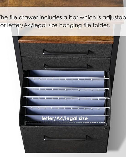 Computer Desk with Drawers, 47 Inch Desk with 2 Drawers and Shelves, Office Desk with Storage, Desk with Storage Bag, Home Office desks with Drawers, Metal Frame for PC Laptop, Rustic Brown - LeafyLoom