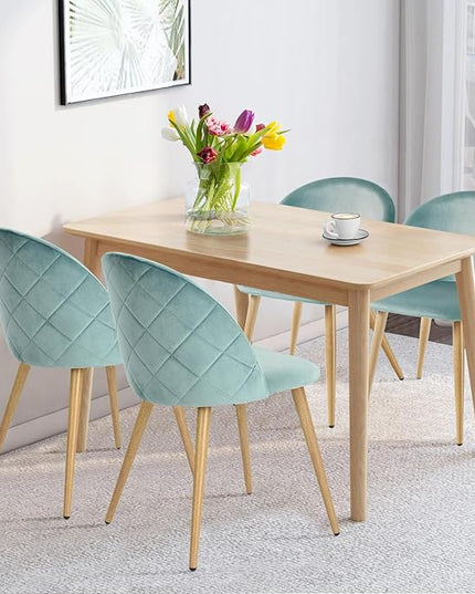 FurnitureR Upholstered Velvet Dining Chair Mid Back Armless with Wood Legs for Home Kitchen Bedroom Living Room, Set of 2, Aqua - LeafyLoom