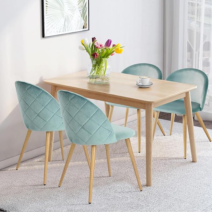 FurnitureR Upholstered Velvet Dining Chair Mid Back Armless with Wood Legs for Home Kitchen Bedroom Living Room, Set of 2, Aqua - LeafyLoom