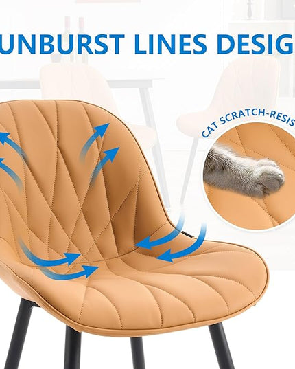 YOUNIKE Dining Chairs Set of 2, Saffron Tan Comfy Padded Kitchen Chairs, Armless Modern Faux Leather Upholstered Dining Room Chairs, Elegant Dinning Chairs Side Chairs, Loads up to 300LBS - LeafyLoom