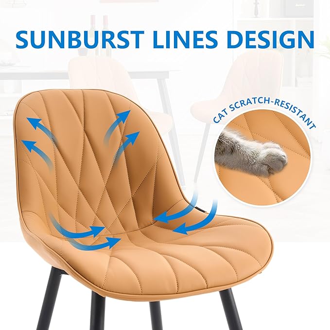 YOUNIKE Dining Chairs Set of 2, Saffron Tan Comfy Padded Kitchen Chairs, Armless Modern Faux Leather Upholstered Dining Room Chairs, Elegant Dinning Chairs Side Chairs, Loads up to 300LBS - LeafyLoom