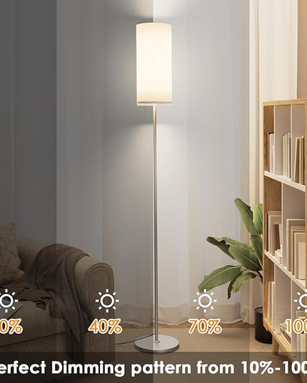 Floor Lamp for Living Room, Modern Standing lamp with Remote Control, Stepless Dimmable 12W Bulb & Beige Lampshade Included, Brushed Nickel Pole Tall Floor Lamp for Bedroom Office - LeafyLoom
