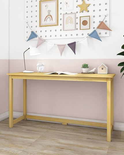 Max & Lily Solid Wood Desk, 55 Inches, Natural - LeafyLoom