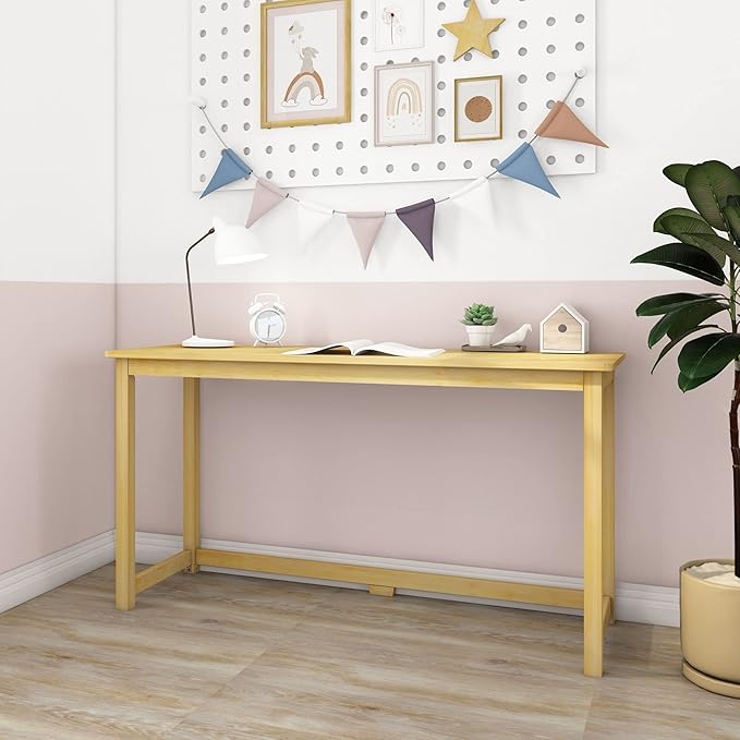 Max & Lily Solid Wood Desk, 55 Inches, Natural - LeafyLoom
