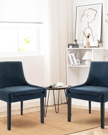 COLAMY Modern Dining Chairs Set of 2, Upholstered Corduroy Accent Side Leisure Chairs with Mid Back and Wood Legs for Living Room/Dining Room-Blue - LeafyLoom