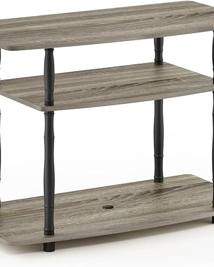 Furinno Turn-N-Tube No Tools 3-Tier Entertainment Center TV Stand for TV up to 32 Inch, Plastic Classic Tubes, French Oak Grey/Black - LeafyLoom