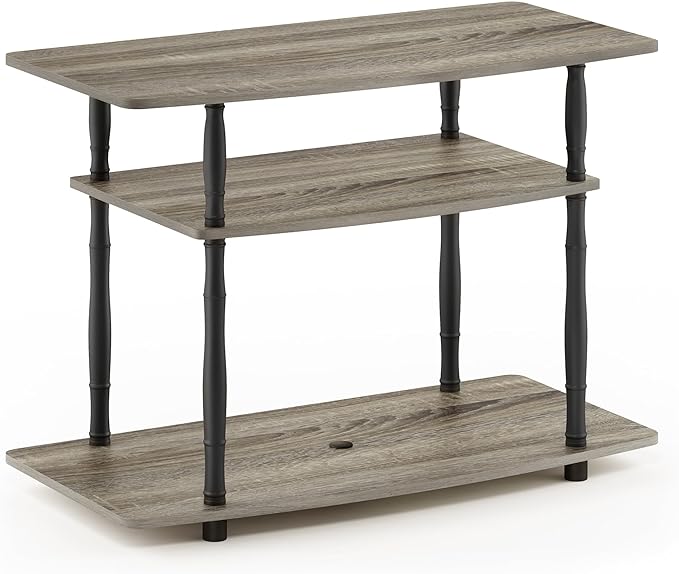 Furinno Turn-N-Tube No Tools 3-Tier Entertainment Center TV Stand for TV up to 32 Inch, Plastic Classic Tubes, French Oak Grey/Black - LeafyLoom