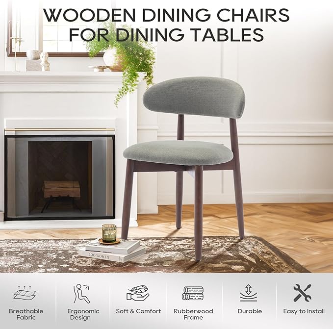 COLAMY Wooden Dining Chairs Set of 6, Modern Fabric Upholstered Kitchen Side Chairs, Farmhouse Dining Room Chair with Foot Pegs, Green - LeafyLoom