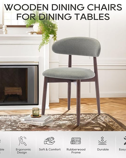 COLAMY Wooden Dining Chairs Set of 4, Modern Fabric Upholstered Kitchen Side Chairs, Farmhouse Dining Room Chair with Foot Pegs, Green - LeafyLoom