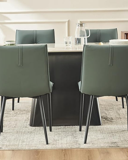 YOUTASTE Dining Chairs Set of 2 Mid Century Modern Upholstered Leather Kitchen Chairs Soft Padded Side Chairs Dinner Chairs with Metal Legs for Living Room Bedroom, Blue Gray - LeafyLoom