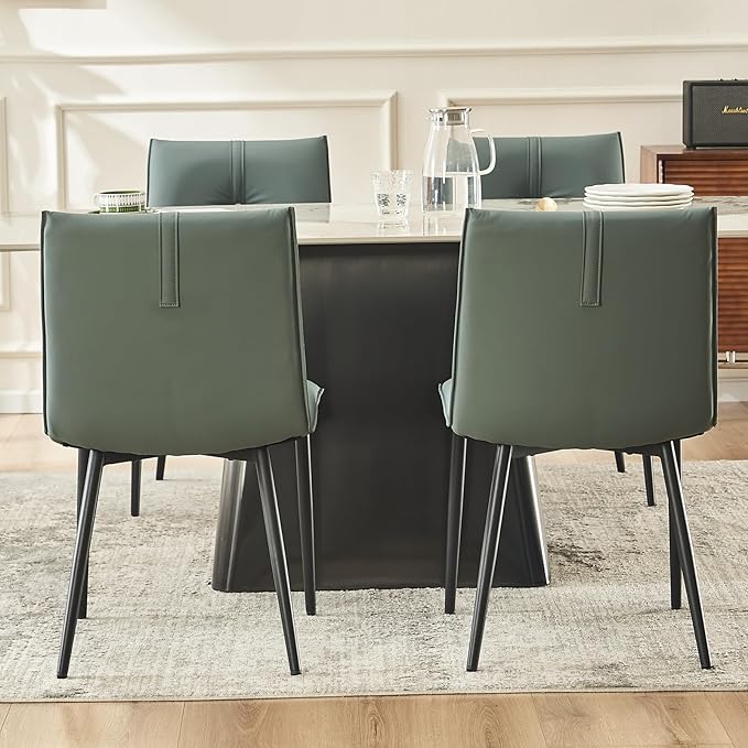 YOUTASTE Dining Chairs Set of 2 Mid Century Modern Upholstered Leather Kitchen Chairs Soft Padded Side Chairs Dinner Chairs with Metal Legs for Living Room Bedroom, Blue Gray - LeafyLoom