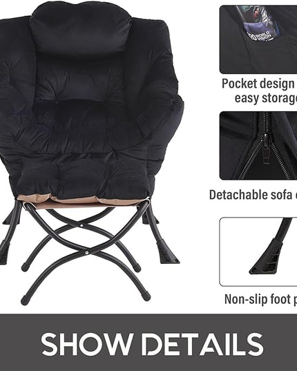 LITA Lazy Chair with Ottoman, Modern Accent Leisure Upholstered Sofa Chair, Contemporary Lounge Reading Chair with Armrests and a Side Pocket for Living Room, Bedroom & Small Space, Black - LeafyLoom