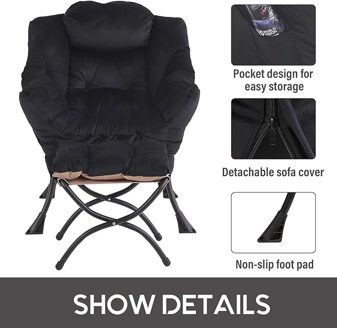 LITA Lazy Chair with Ottoman, Modern Accent Leisure Upholstered Sofa Chair, Contemporary Lounge Reading Chair with Armrests and a Side Pocket for Living Room, Bedroom & Small Space, Black - LeafyLoom