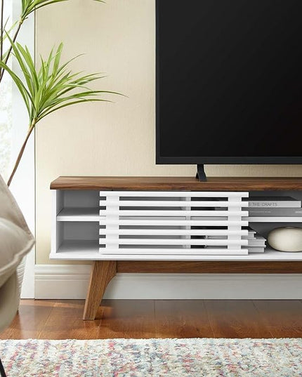 Modway Render Mid-Century Modern Low Profile 70 Inch Media Console TV Stand in Walnut White, 70" - LeafyLoom