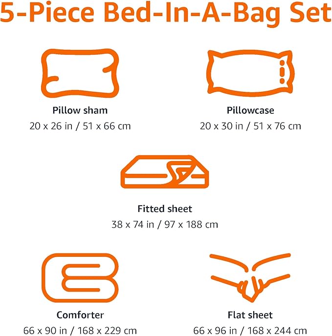 Amazon Basics 5 Piece Microfiber Kid's Bed-in-a-Bag Bedding Set, Twin, Pink, Solid - LeafyLoom