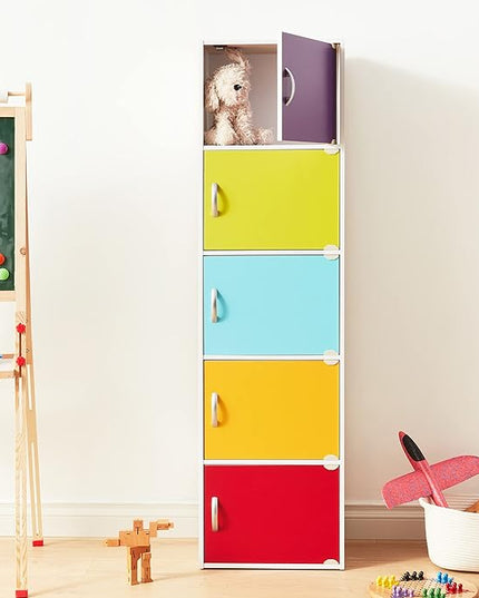 HODEDAH IMPORT Bookcase, Rainbow, 5 Door - LeafyLoom
