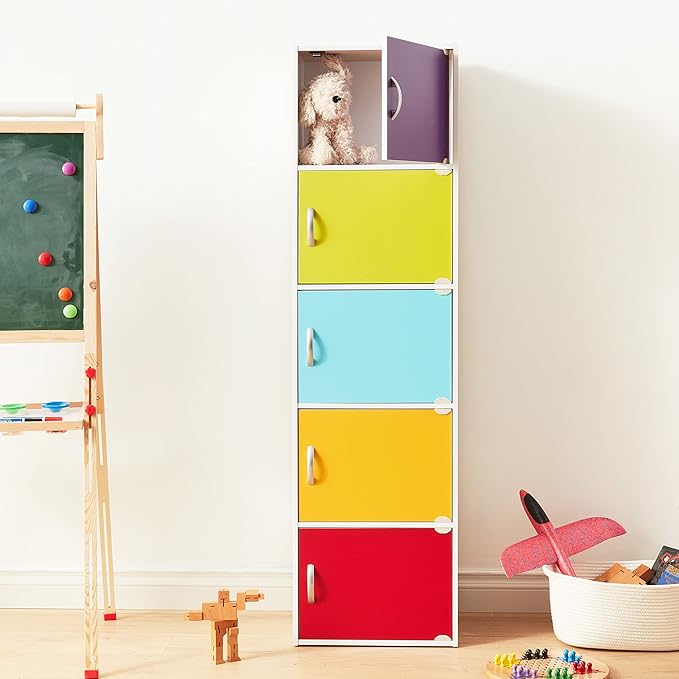 HODEDAH IMPORT Bookcase, Rainbow, 5 Door - LeafyLoom