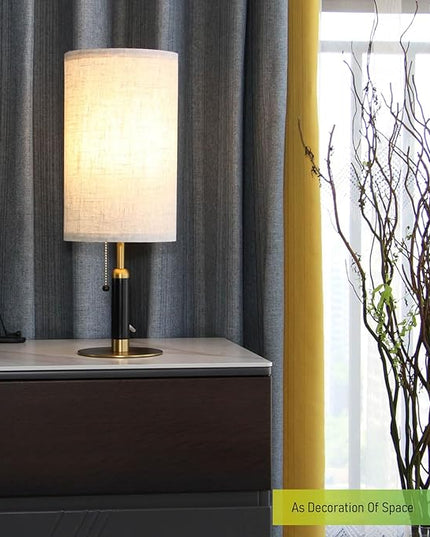 3-Color Temperatures Bedside Table Lamp for Nightstand Living Room Lamps for Bedroom Wood Fabric Pull Chain Switch Small Desk Lamps Home Office End Table Room Decor (Light Brown+Brass) - LeafyLoom