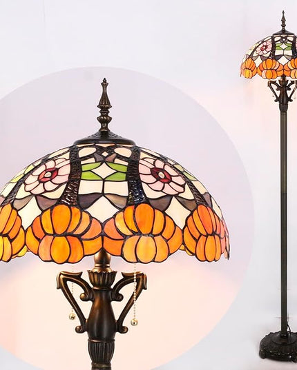 Tiffany Floor Lamp Stained Glass Standing Reading Lamp 16X16X66 Inches Antique Pole Corner Light for Bedroom Living Room Home Office (Yellow Flowers) - LeafyLoom