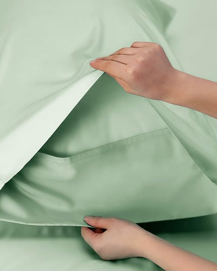 Bedsure Twin XL Sheet Set Dorm Bedding, Cooling Sheets Twin Extra Long Sheets, Rayon Derived from Bamboo, Deep Pocket Up to 16", Hotel Luxury Silky Bedding Sheets & Pillowcases, Sage Green - LeafyLoom