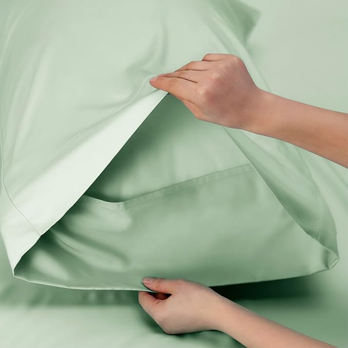 Bedsure Twin XL Sheet Set Dorm Bedding, Cooling Sheets Twin Extra Long Sheets, Rayon Derived from Bamboo, Deep Pocket Up to 16", Hotel Luxury Silky Bedding Sheets & Pillowcases, Sage Green - LeafyLoom