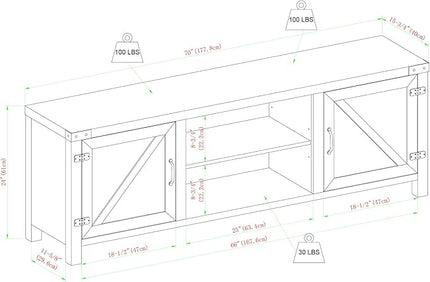 Walker Edison Georgetown Modern Farmhouse Double Barn Door Stand for TVs up to 80 Inches, 70 Inch, Grey Wash - LeafyLoom