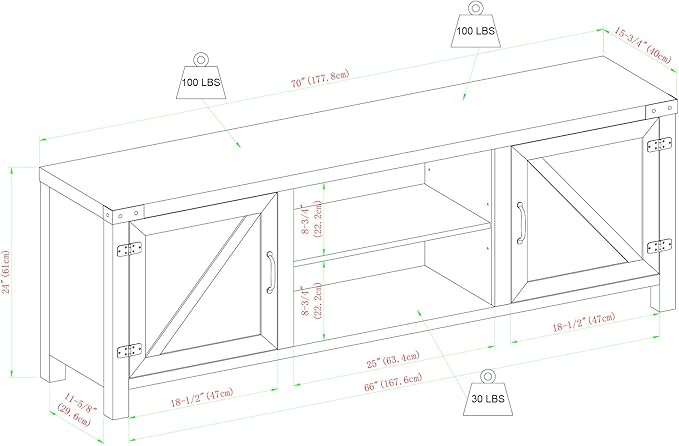 Walker Edison Georgetown Modern Farmhouse Double Barn Door Stand for TVs up to 80 Inches, 70 Inch, Grey Wash - LeafyLoom