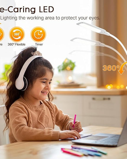 LED Desk Lamp with Clamp, Workbench Light, 10W Eye-Caring Desk Lights, 5 Brightness Levels with Remote Control, Flexible Gooseneck Task Lamp for Office Work Drawing Study Lamp (White) - LeafyLoom